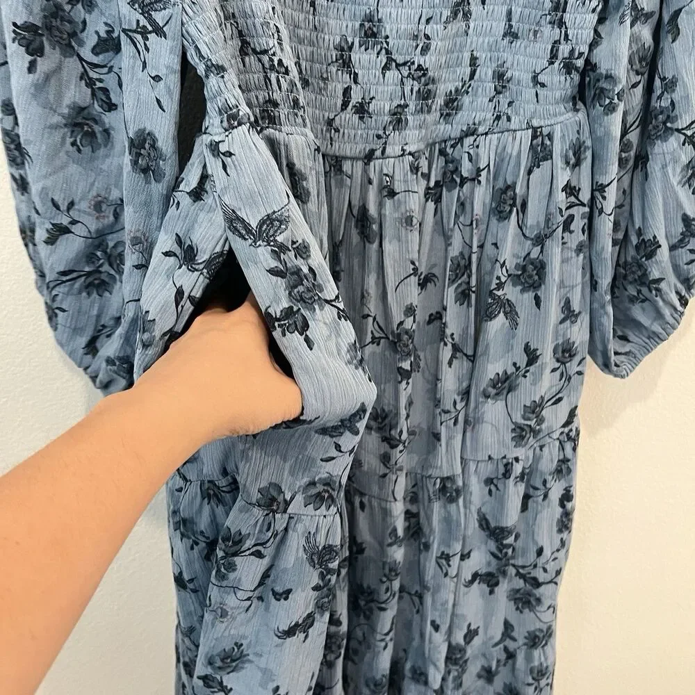 Torrid Women’s Skater Blue Floral Midi Dress Size 2 Lined Pockets Softgirl Fairy - Picture 4 of 10